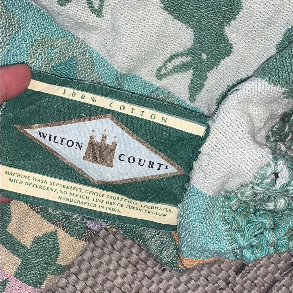 Gently LovedVintage Green and White Bunny Pattern Throw Blanket by Wilton Court